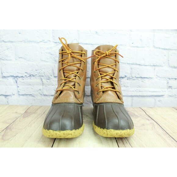 LL Bean 8" Unlined Ankle Duck Boots Round Toe Brown Leather Size 7 M - Picture 4 of 10